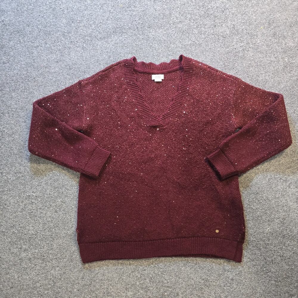 Fat Face Sweater Womens 6 Brown Burgundy Sequin V Neck Holiday Capsule Casual